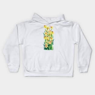 Field of Yellow daffodils, vintage watercolor Kids Hoodie